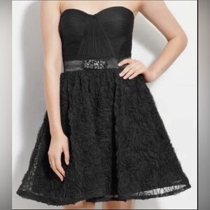 NWT Adrianna Papell Black Fit & Flare Strapless Rosette Cocktail prom Dress 8